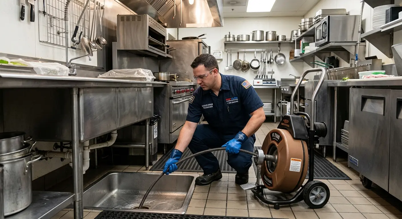 Commercial drain cleaning service in a restaurant kitchen in Perrysburg